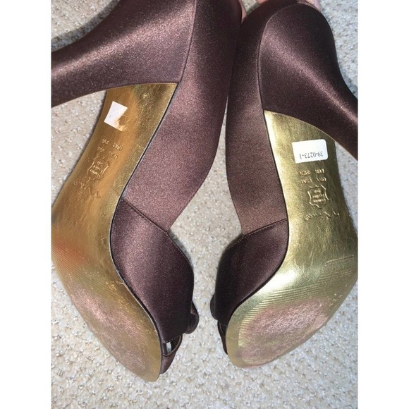 Nina Chocolate Brown Rhinestone Peep Toe Heels - Picture 11 of 12